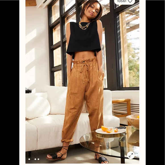 Free People Pants - Free People Margate Pleated Trousers Joggers High Waisted Pants Crop Mustard M